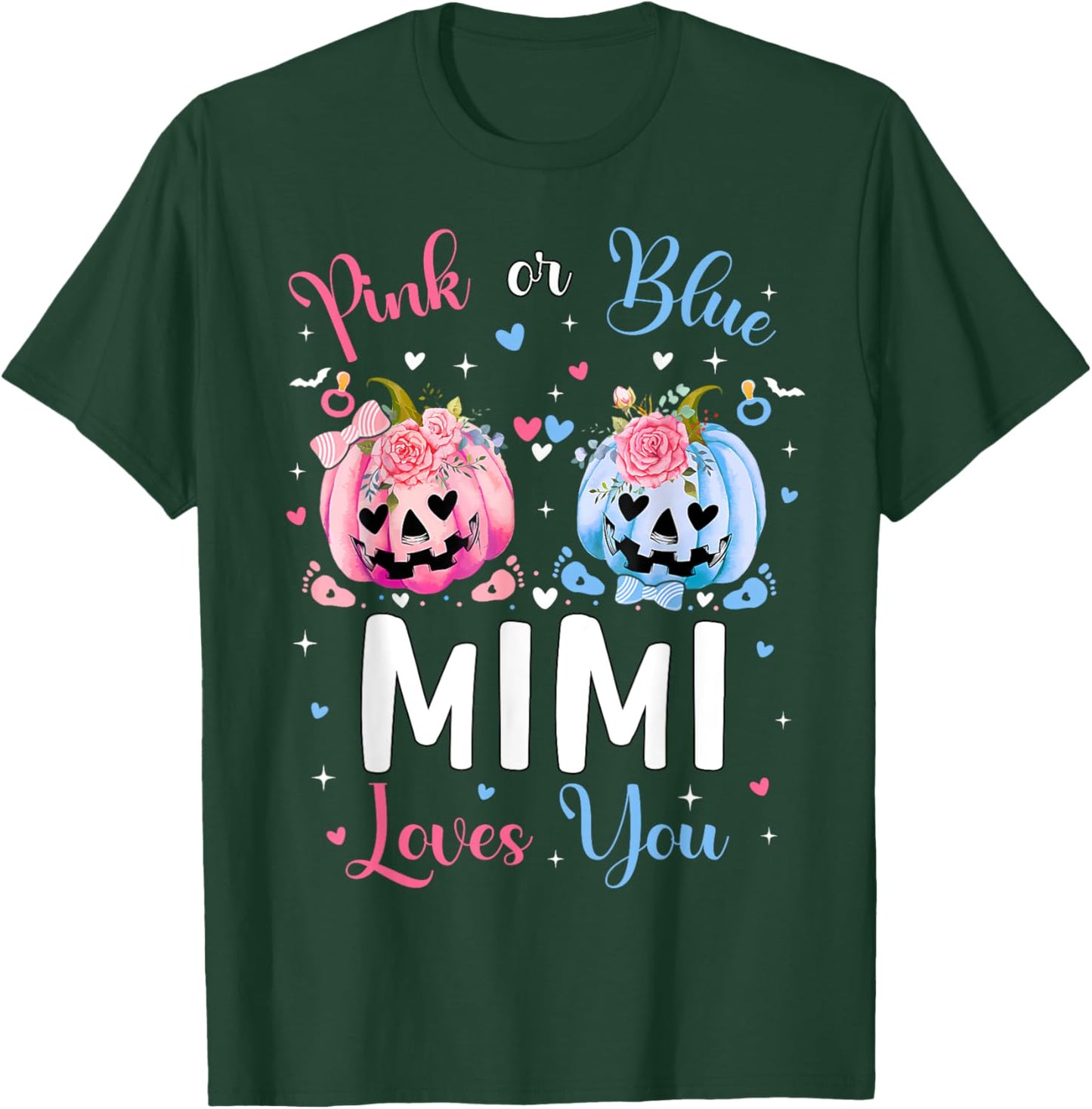 Pink or Blue Mimi Loves You Pumpkin Gender Reveal Party T-Shirt - T-Shirt | Forest