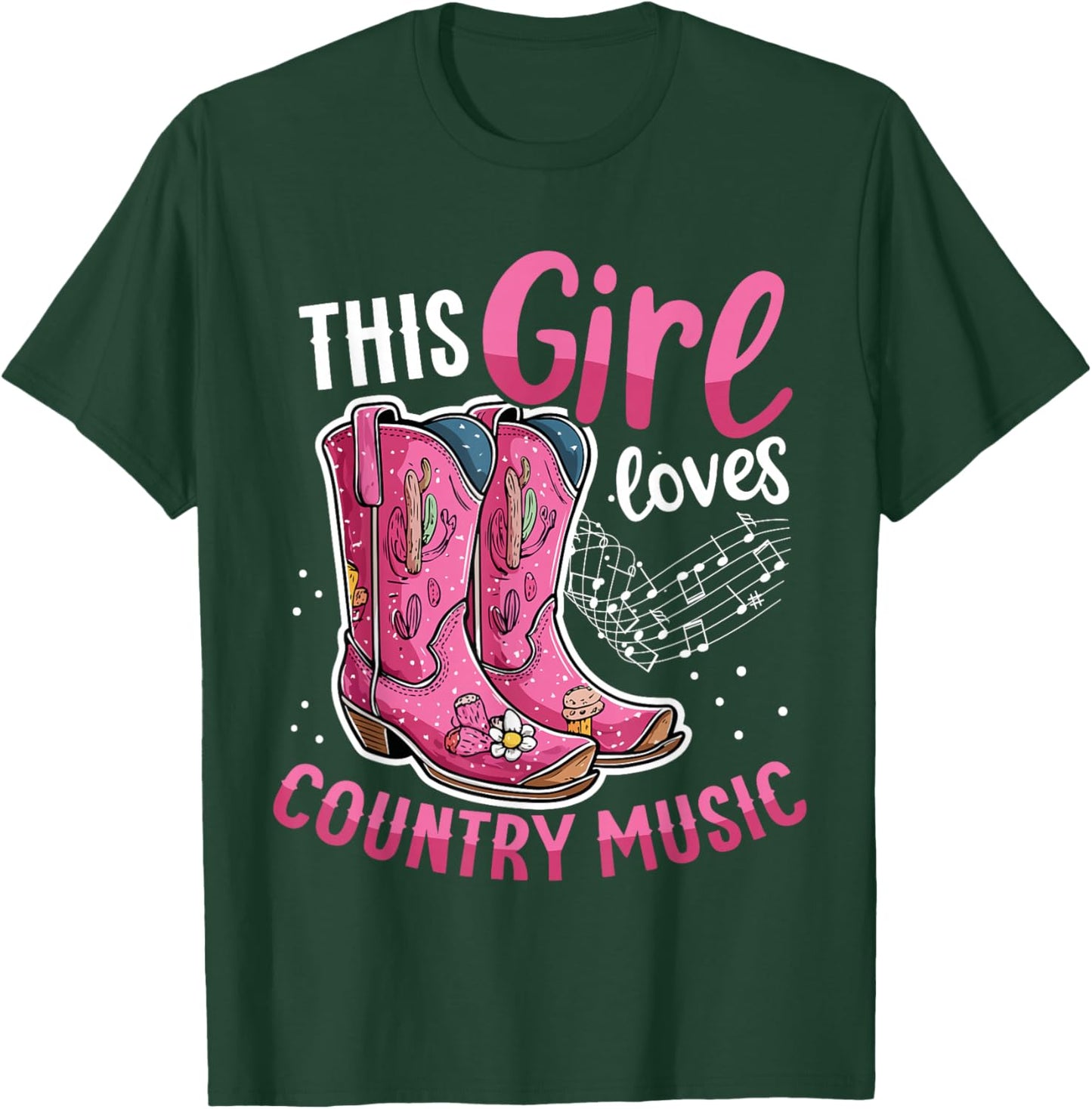 This girl Loves Country Music Pink Cowboy Boots T-Shirt - T-Shirt | Forest
