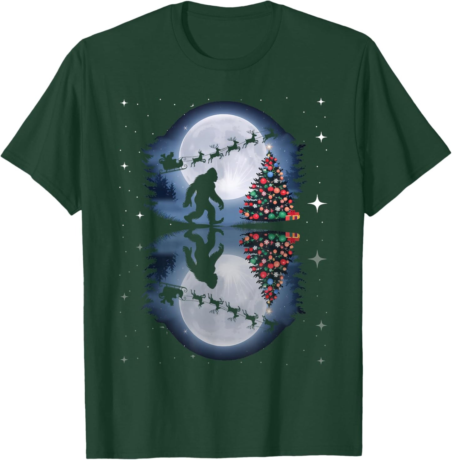 Funny Bigfoot Christmas Santa Sleigh Reindeer T-Shirt - T-Shirt | Forest