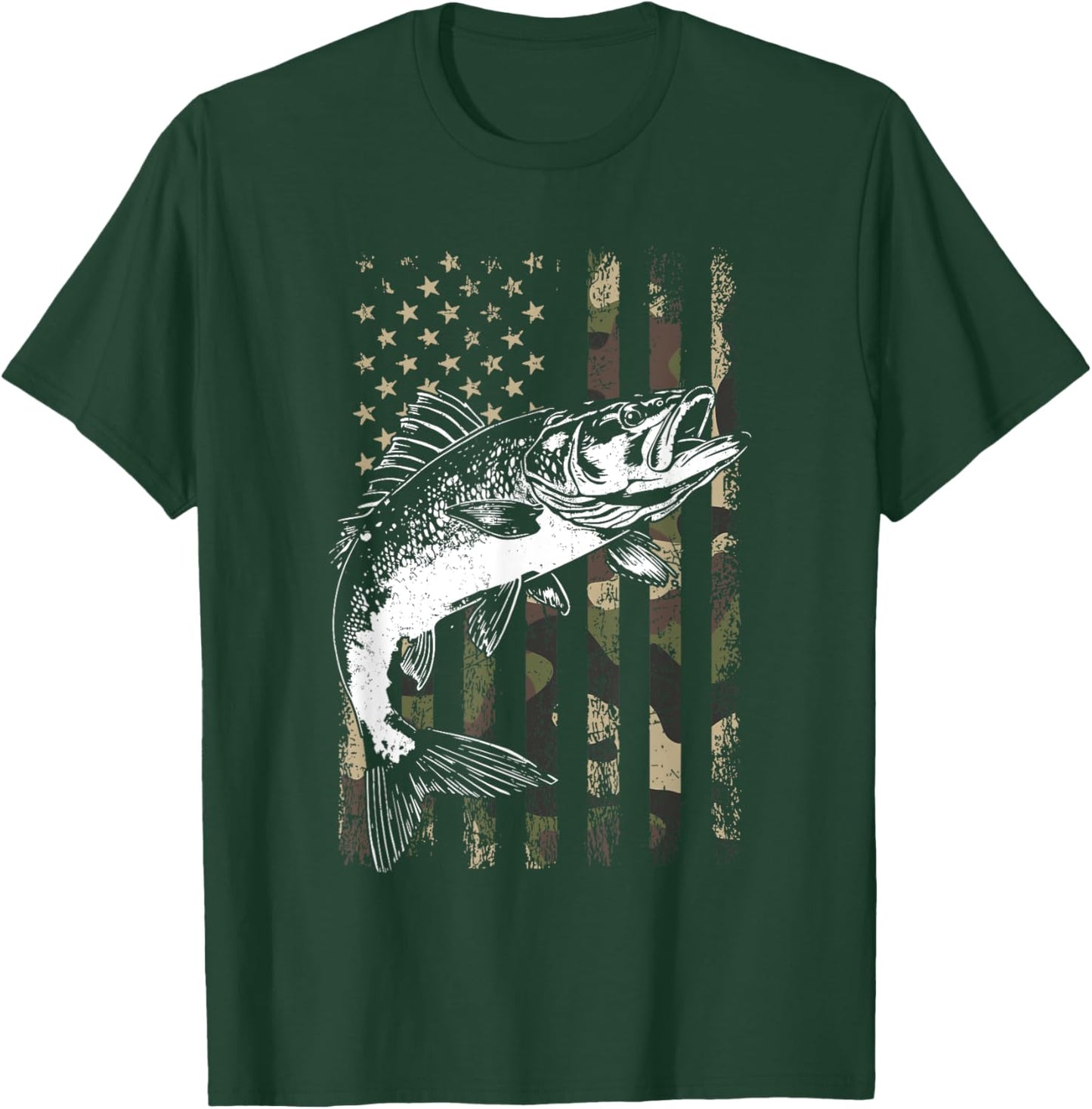 Walleye camo American flag T-Shirt - T-Shirt | Forest