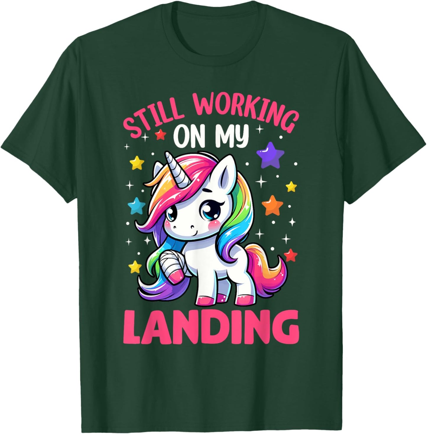 Still Working On My Landing Injury Broken Arm Cute Unicorn T-Shirt - T-Shirt | Forest
