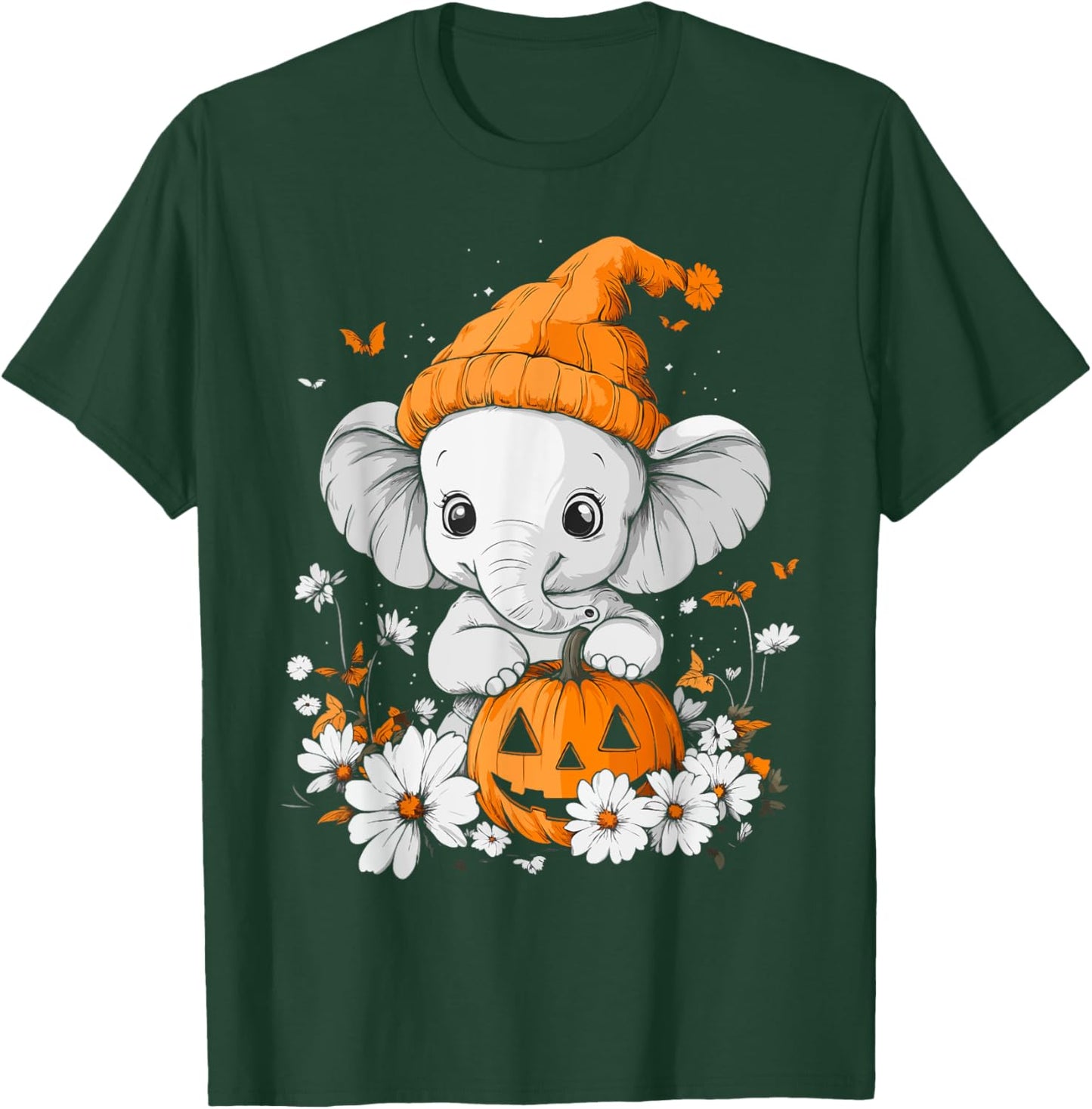 Halloween Pumpkin Flower Girls Boys Kids Elephant Halloween T-Shirt - T-Shirt | Forest