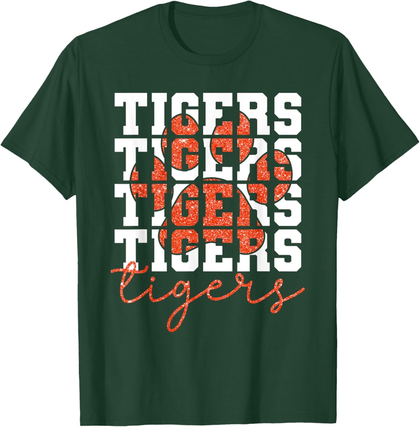 Vintage Tigers School Sports Name Spirit Back To School T-Shirt - T-Shirt | Forest