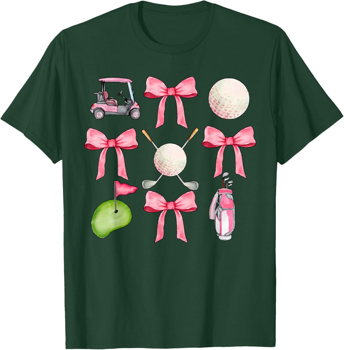 Golf Coquette Bow Golf Ball Mom Game Day Golfing Golfer T-Shirt - T-Shirt | Forest