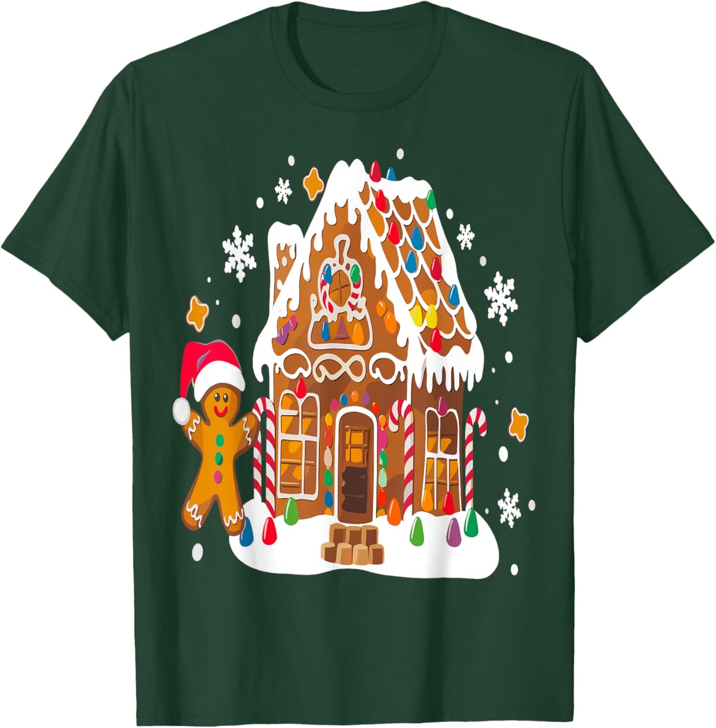Gingerbread Houses and Snowflakes Sweet Christmas T-Shirt - T-Shirt | Forest