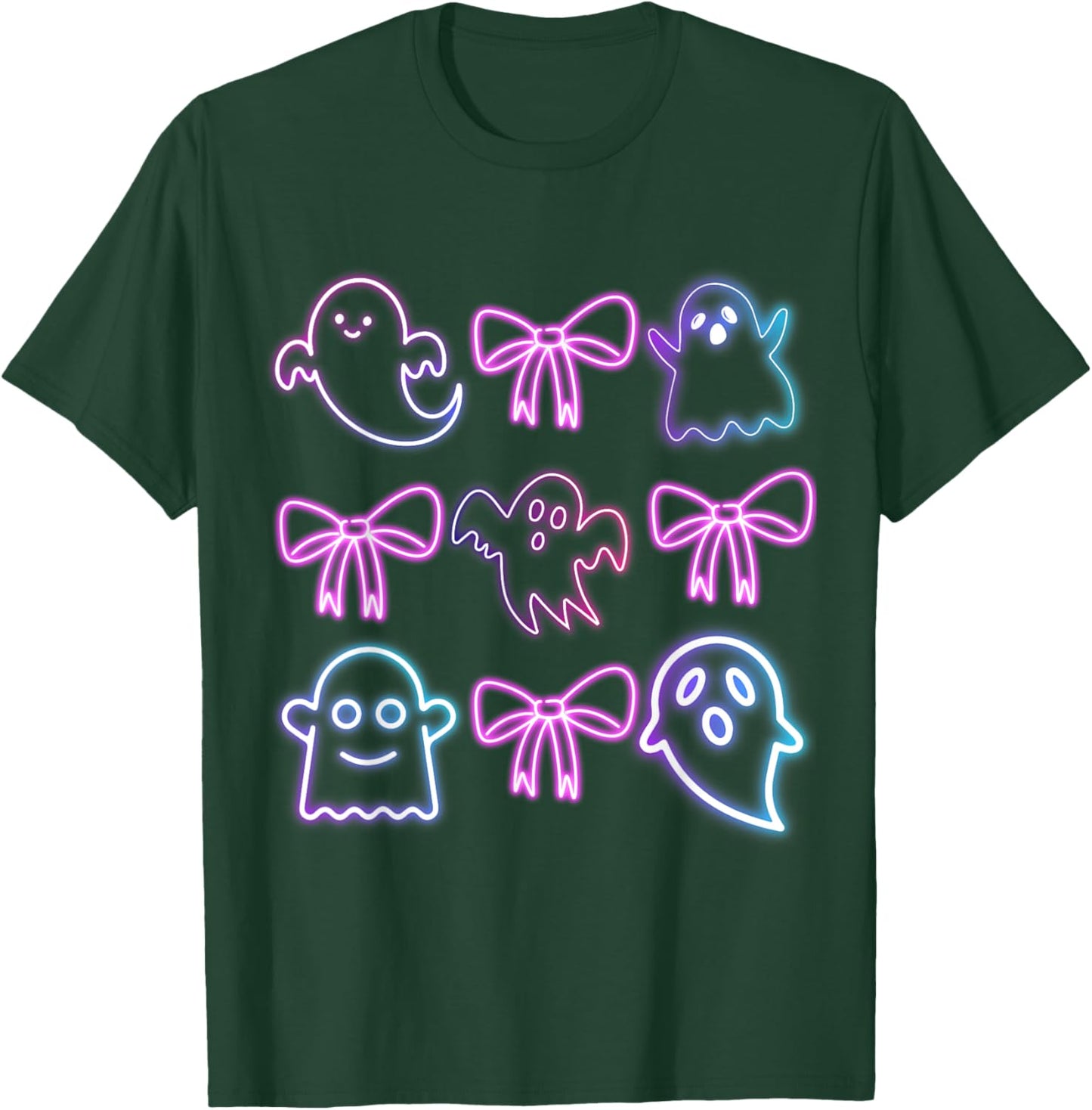 Cute Boo Ghost Spooky Season Glow In Halloween Night Bow T-Shirt - T-Shirt | Forest