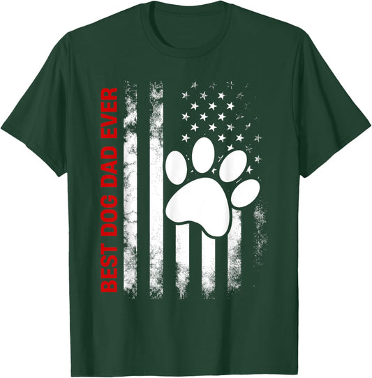 Best Dog Dad Ever American Flag for Best Father T-Shirt - T-Shirt | Forest