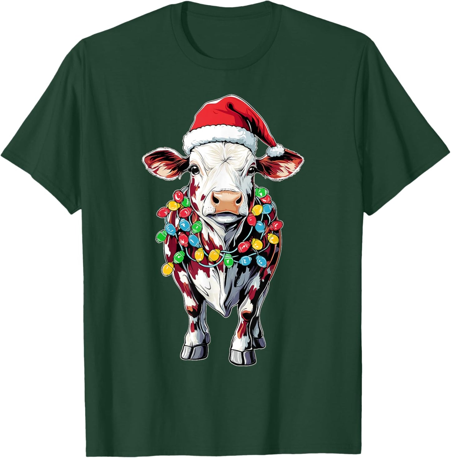 Hereford Cattle Farmer Christmas Hat Xmas - -Adults/Kids - Black - Short Sleeve - - Graphic - Cartoon - People - Christmas/Farming Enthusiasts, Young Adults, Children T-Shirt - T-Shirt | Forest