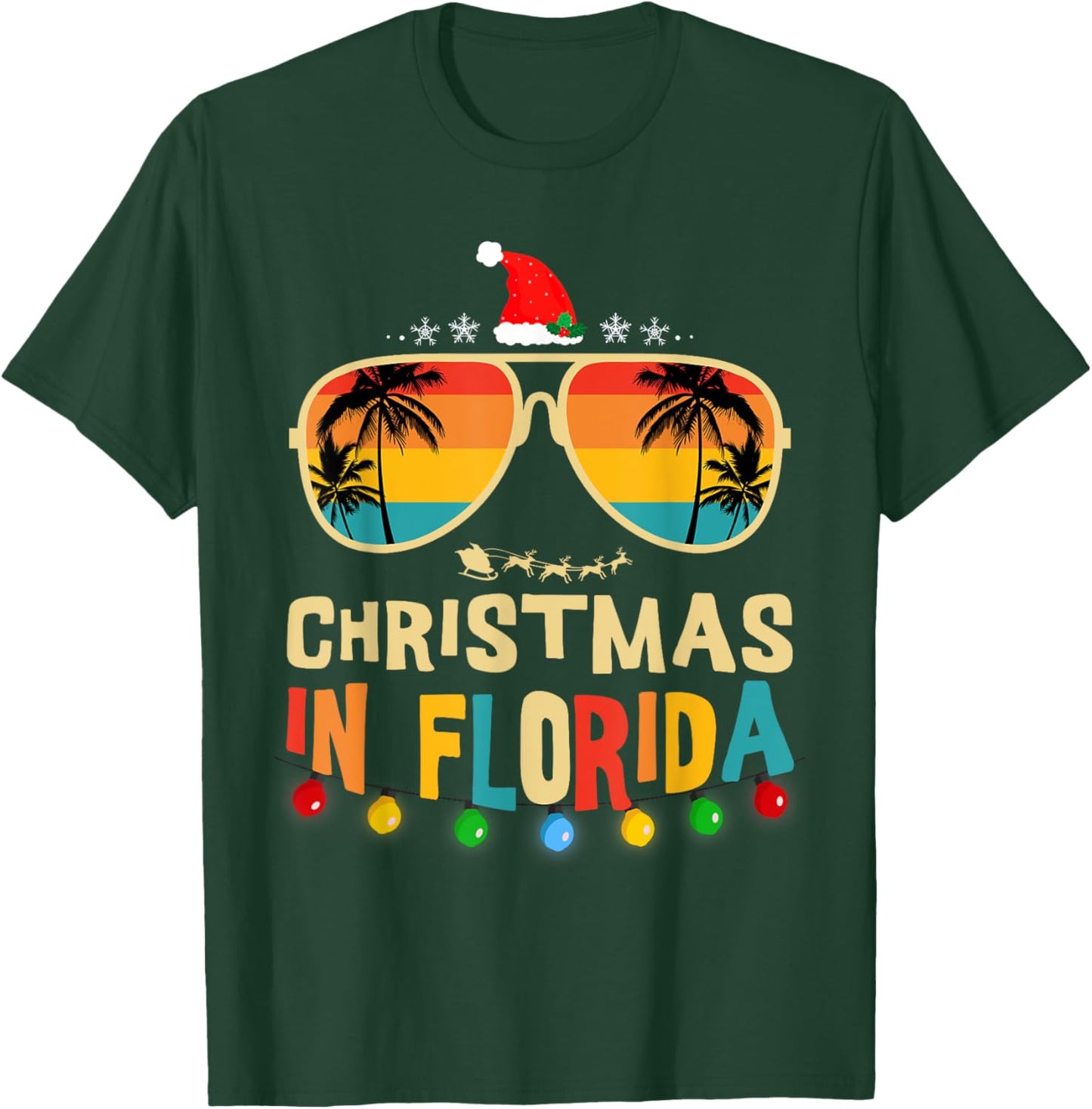 Christmas In Florida Sunglasses Palm Trees Family Vacation T-Shirt - T-Shirt | Forest