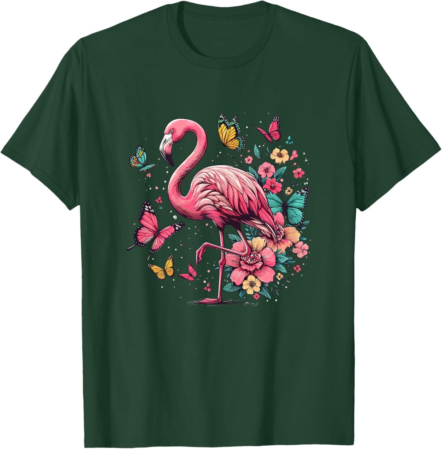 Nature Pink Flowers Flamingo T-Shirt - T-Shirt | Forest