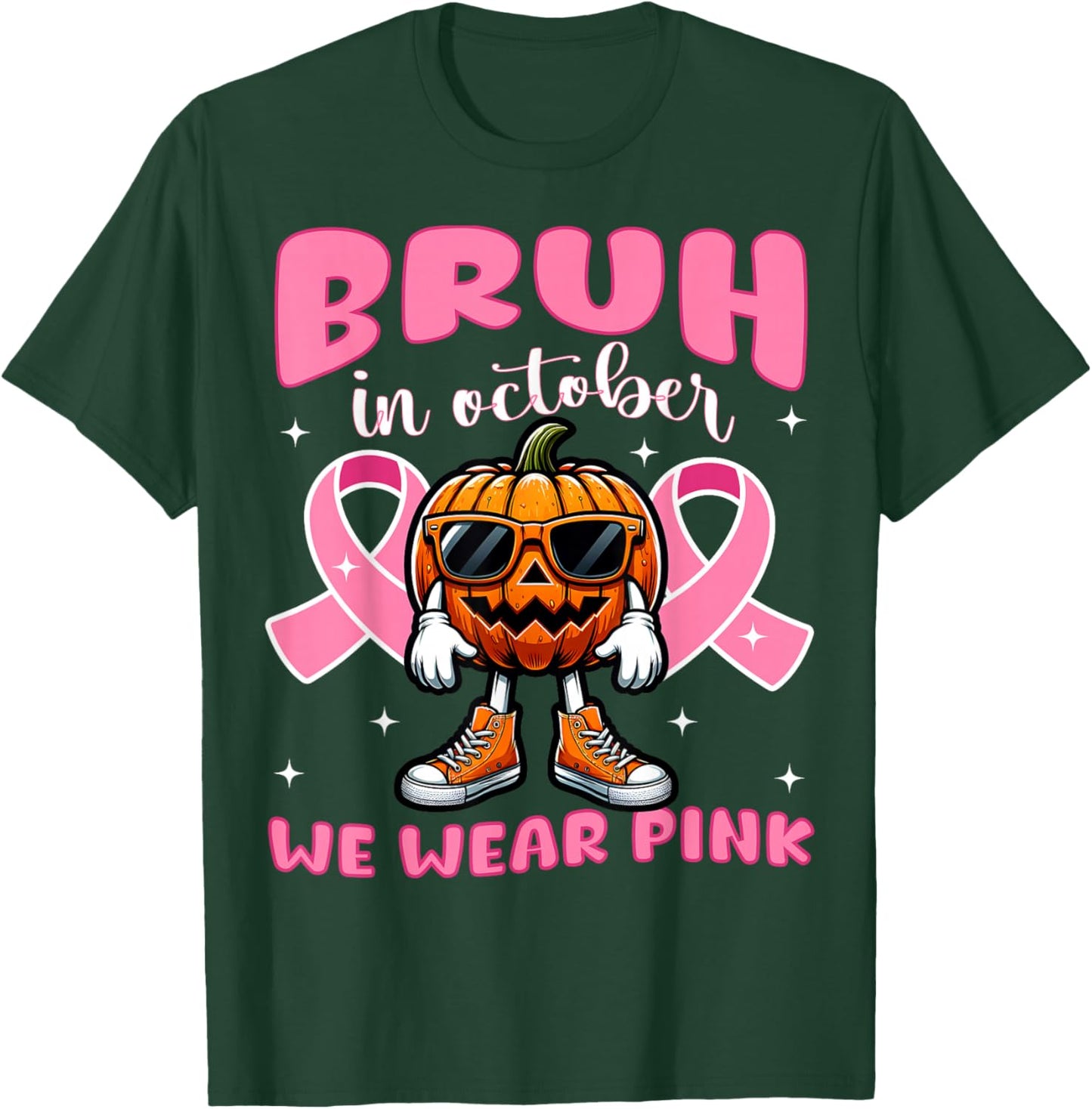 Breast Cancer Awareness For Girls Boys Kid Halloween Pumpkin T-Shirt - T-Shirt | Forest