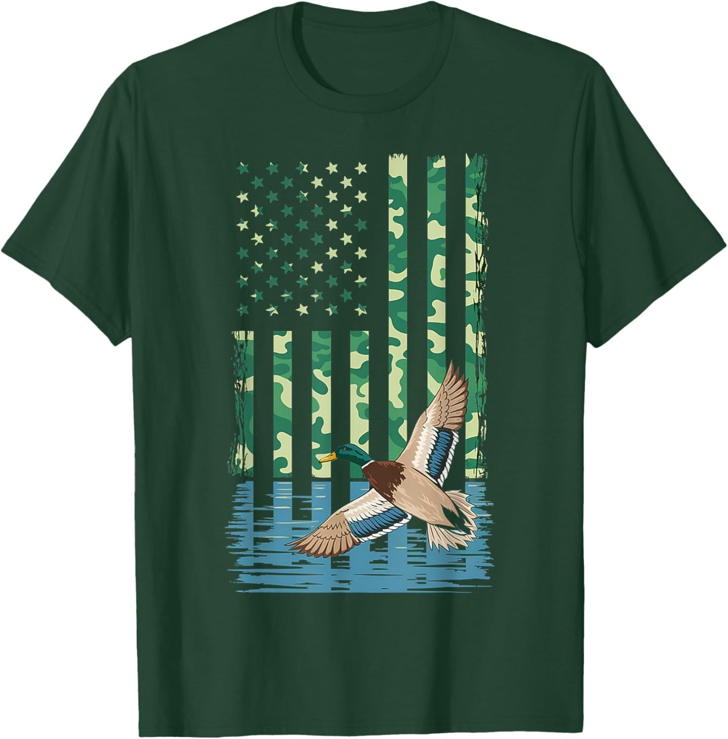 Duck Hunting Shirt Camo American Flag Hunting Gifts Men Boys T-Shirt - T-Shirt | Forest