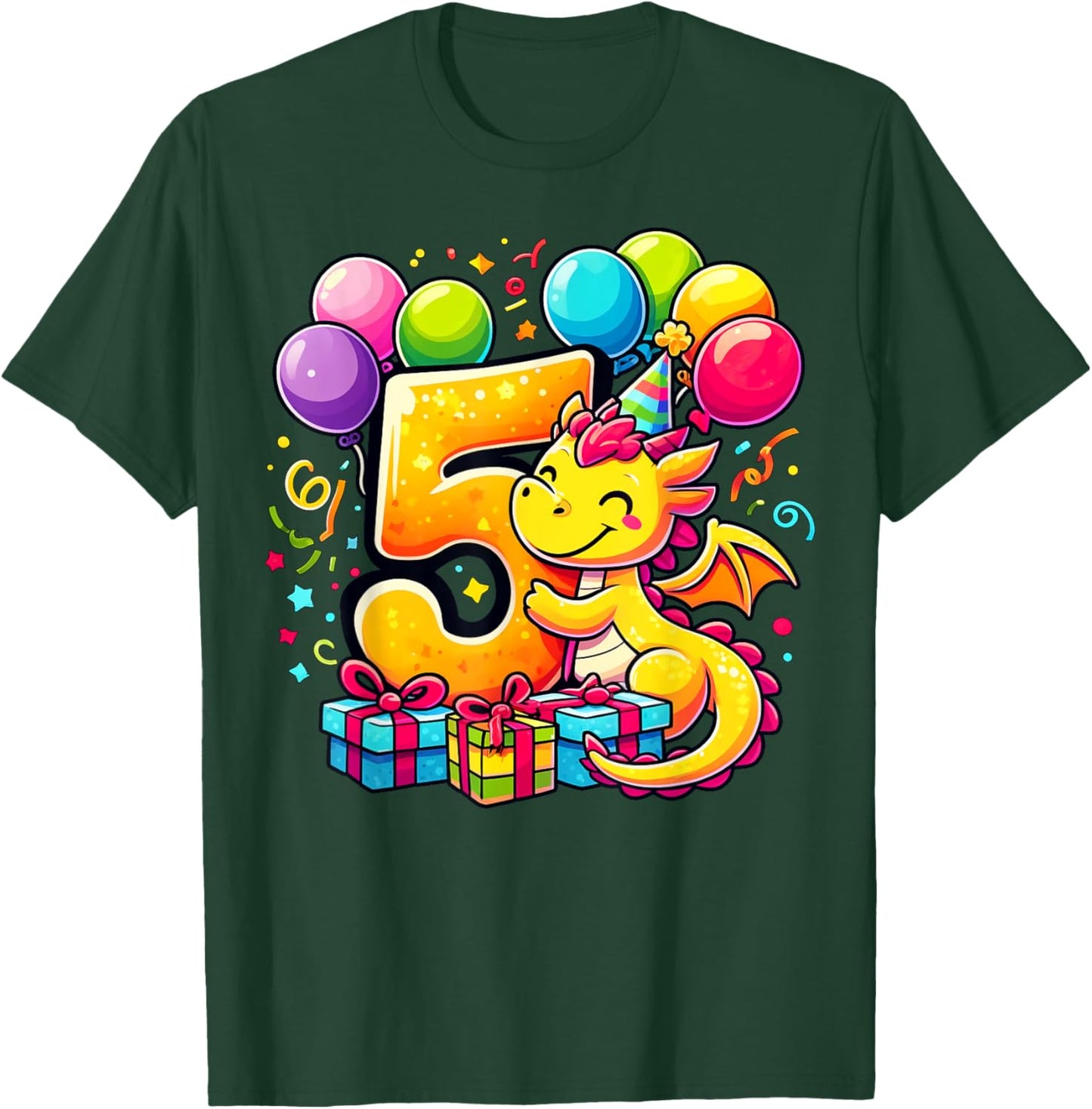 Bday fifth Boys, Girls, Kids age five 5th birthday Dragon T-Shirt - T-Shirt | Forest