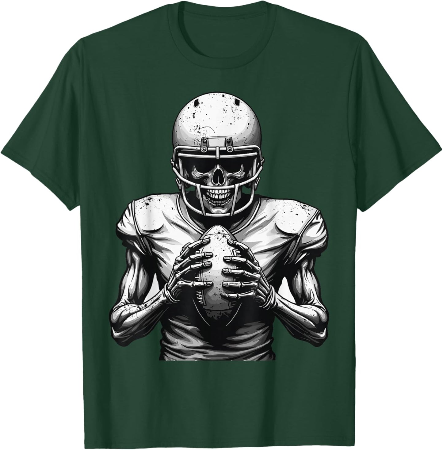 Halloween Skeleton Football Player Spooky Sports Graphic T-Shirt - T-Shirt | Forest