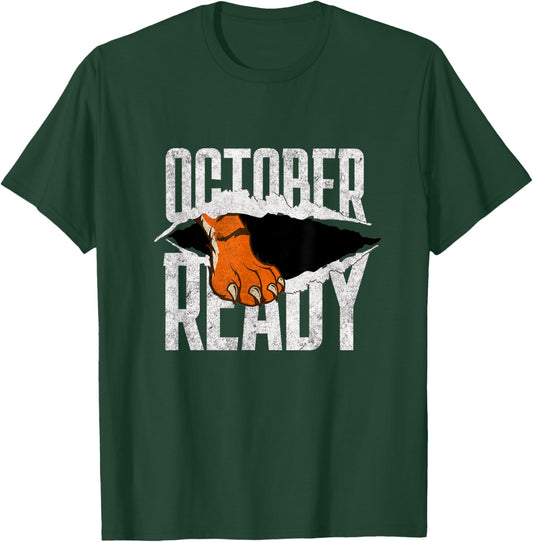 Distressed Tiger Foot Vintage October Ready Tigers T-Shirt - T-Shirt | Forest