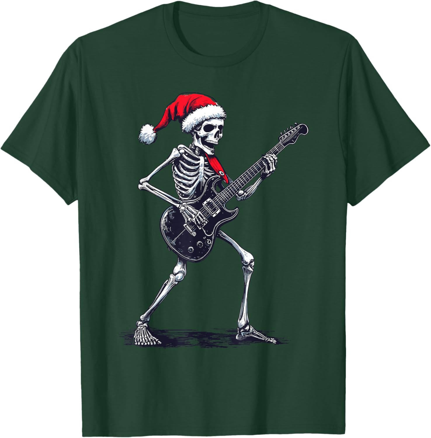 Santa Skeleton Playing Electric Guitar - Guitarist Christmas T-Shirt - T-Shirt | Forest