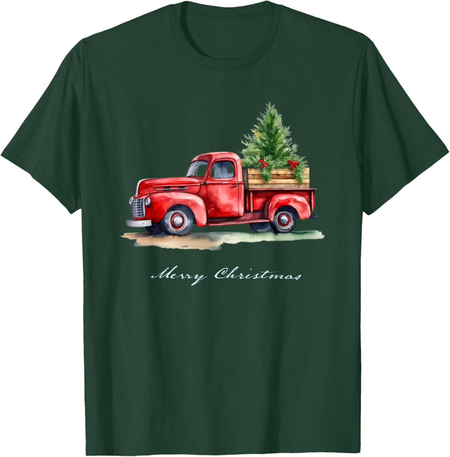 Funny Classic Red Vintage Wagon Truck Christmas Tree Design T-Shirt - T-Shirt | Forest