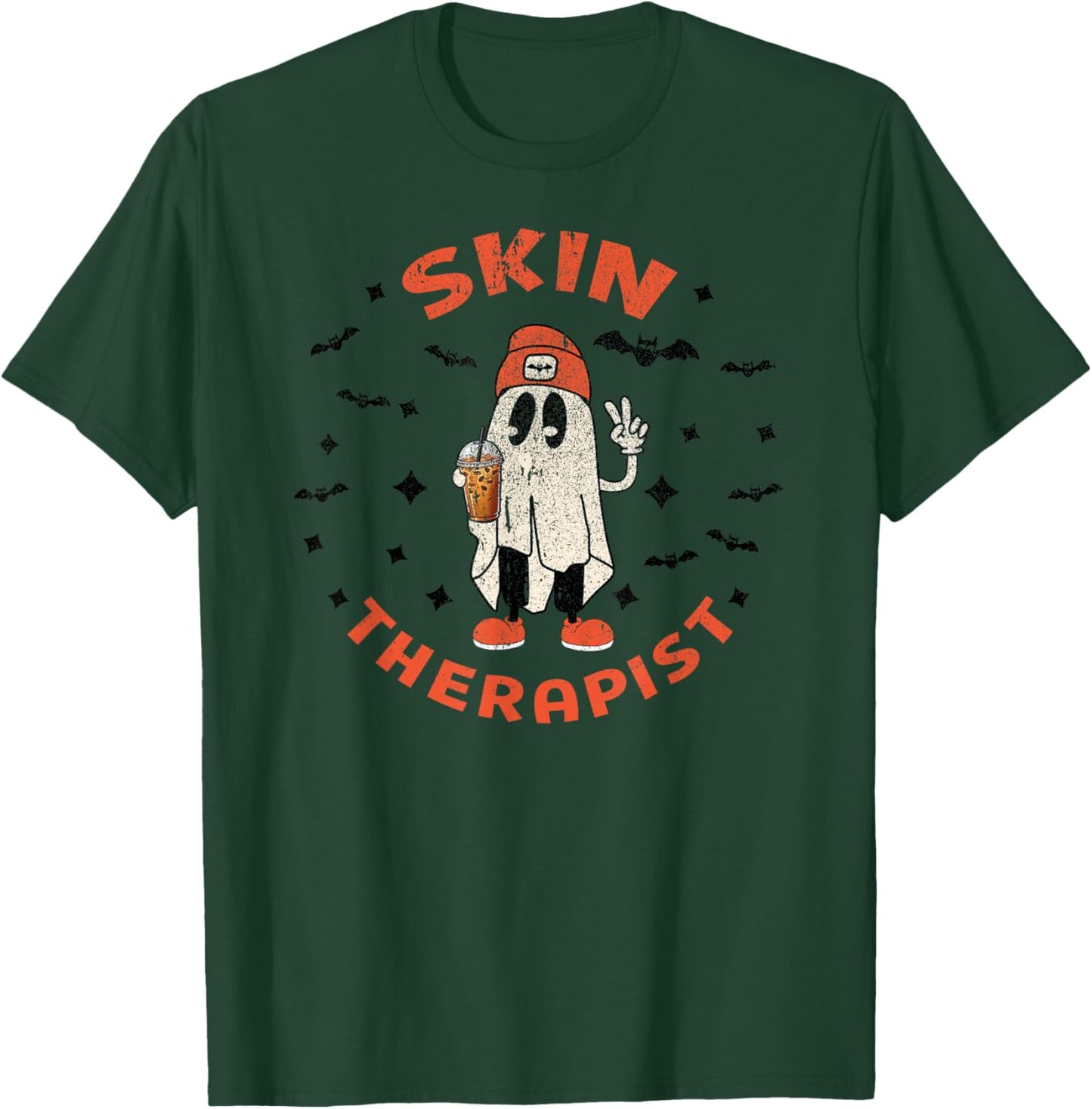 Halloween Esthetician Cosmetology Dermatology Ghost Fall T-Shirt - T-Shirt | Forest