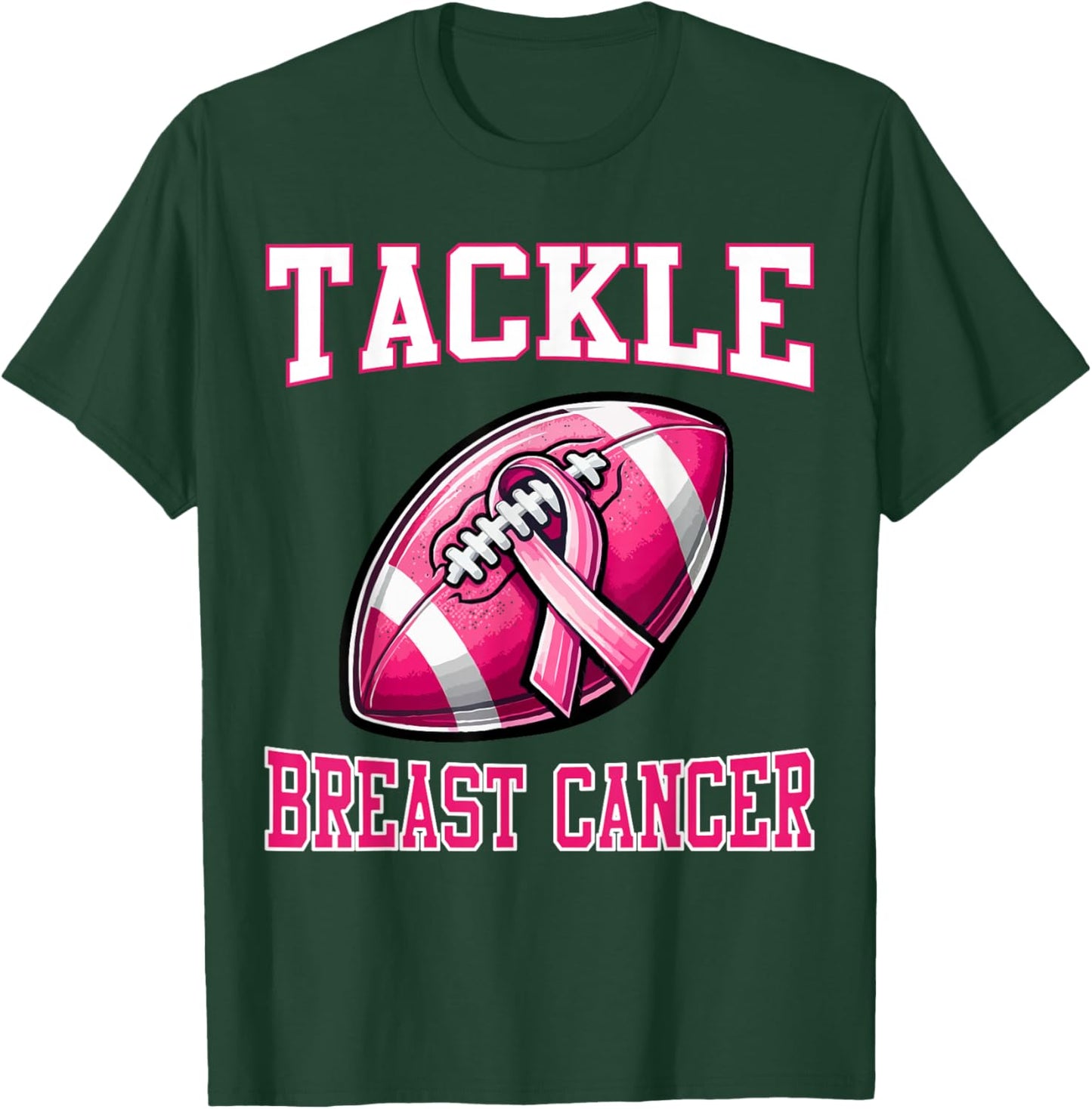 Tackle Breast Cancer Awareness Football Pink Ribbon Boys Kid T-Shirt - T-Shirt | Forest