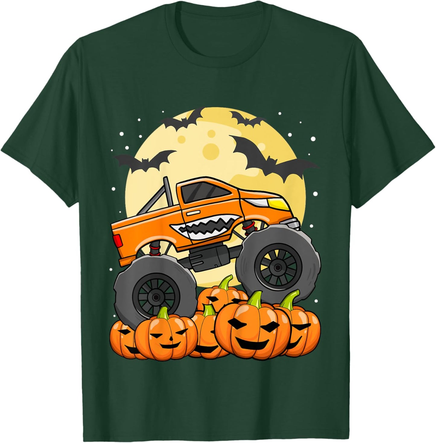 Kids Monster Truck Halloween Jack O Lantern Moon Pumpkin Toddler T-Shirt - T-Shirt | Forest