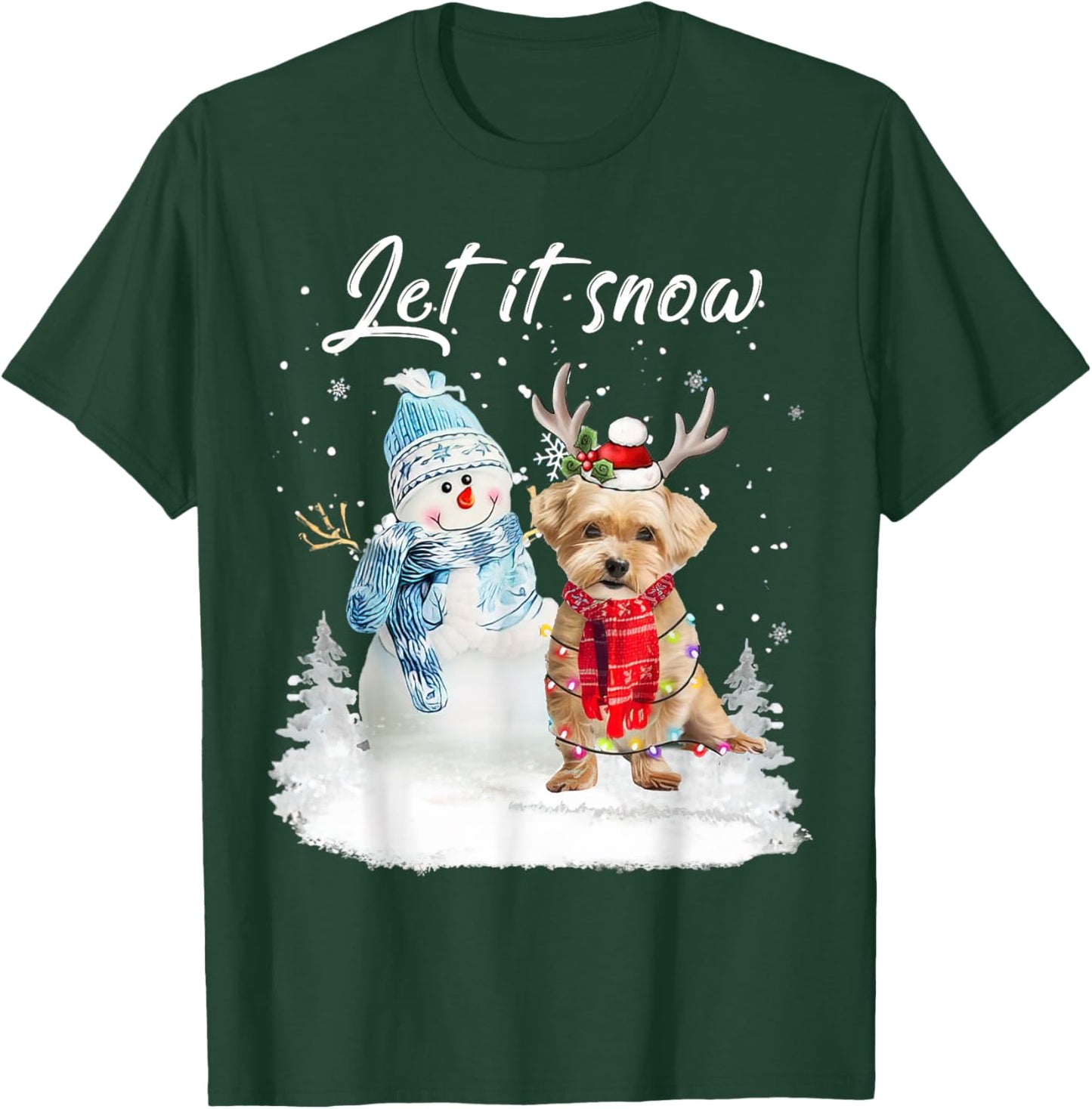 Shorkie Santa Dog Christmas Snowman Xmas Pajama T-Shirt - T-Shirt | Forest