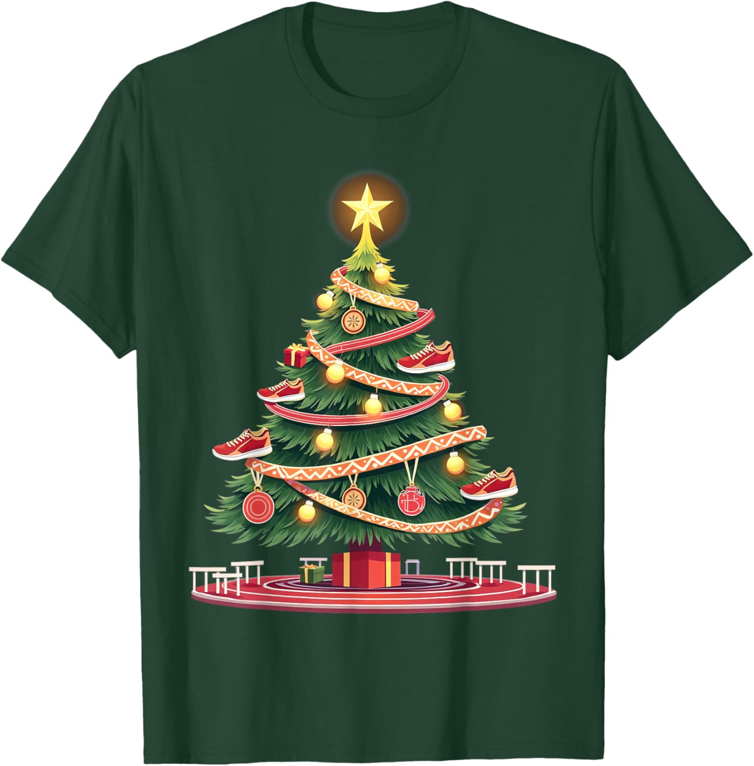 Track and Field Christmas Tree Funny Sports Lover for Runner T-Shirt - T-Shirt | Forest