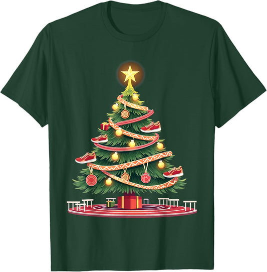 Track and Field Christmas Tree Funny Sports Lover for Runner T-Shirt - T-Shirt | Forest