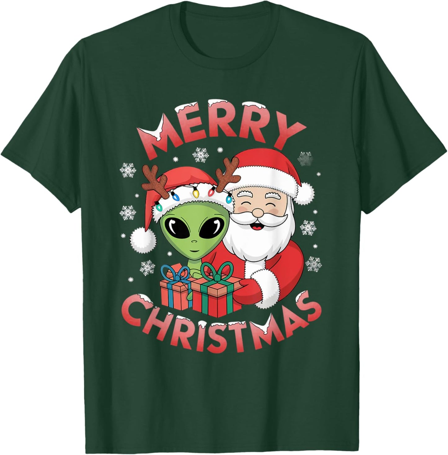 Cute Xmas Alien Santa on Alien Christmas T-Shirt - T-Shirt | Forest