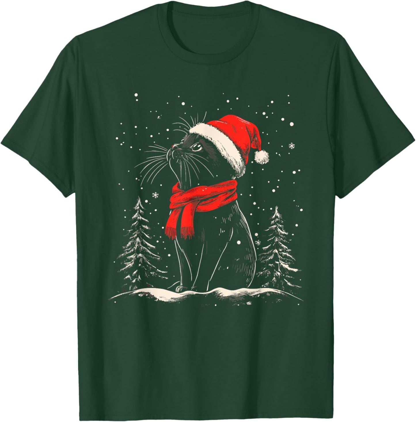 Black Cat Santa Hat Christmas Xmas Kitten T-Shirt - T-Shirt | Forest