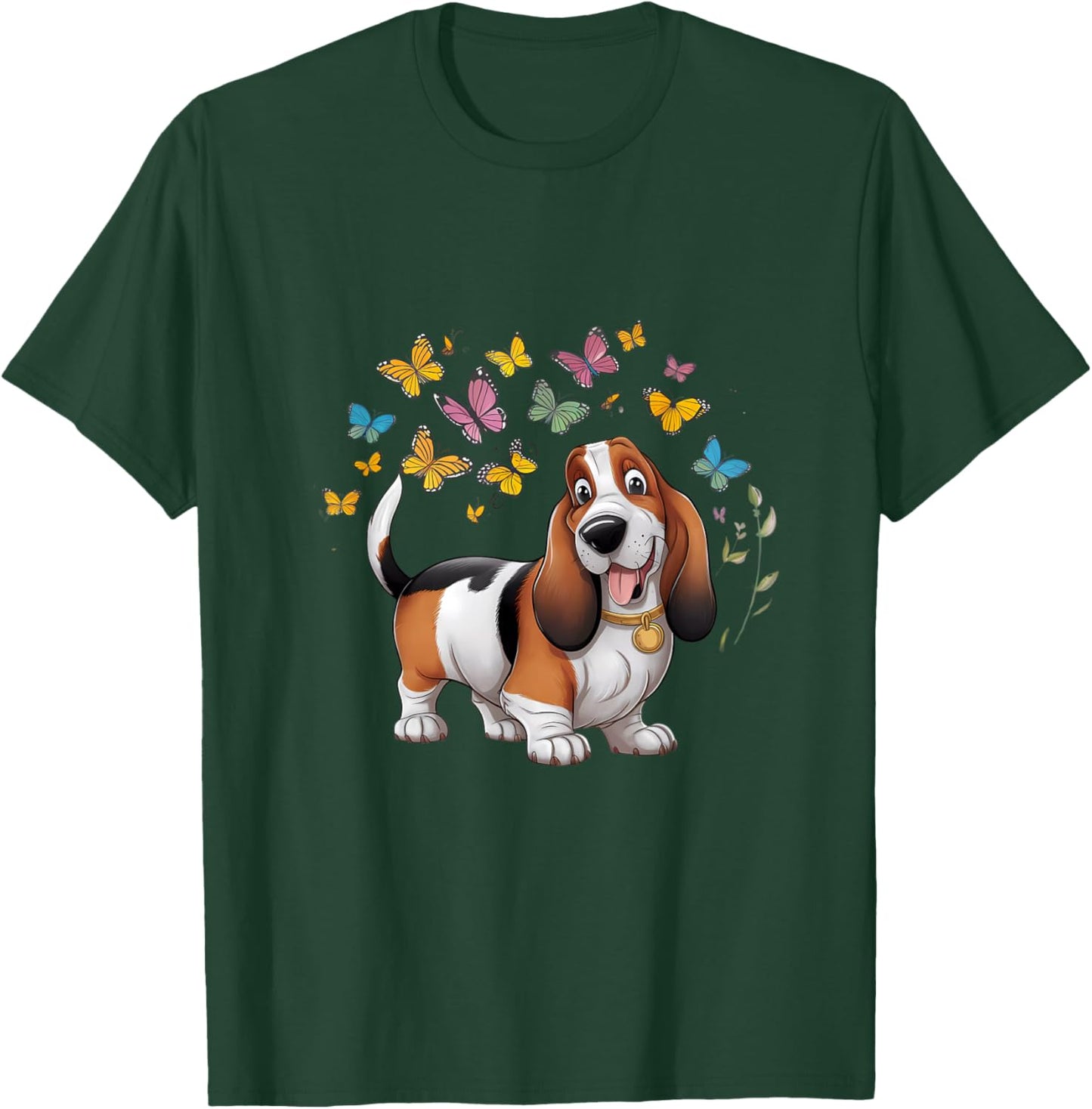 Basset hound dog with butterflies T-Shirt - T-Shirt | Forest
