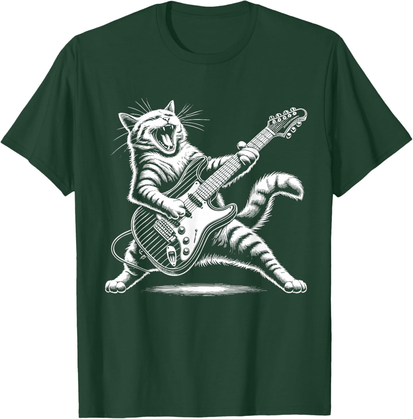 Cat Playing Guitar Rock Funny Kids Rock and Roll T-Shirt - T-Shirt | Forest