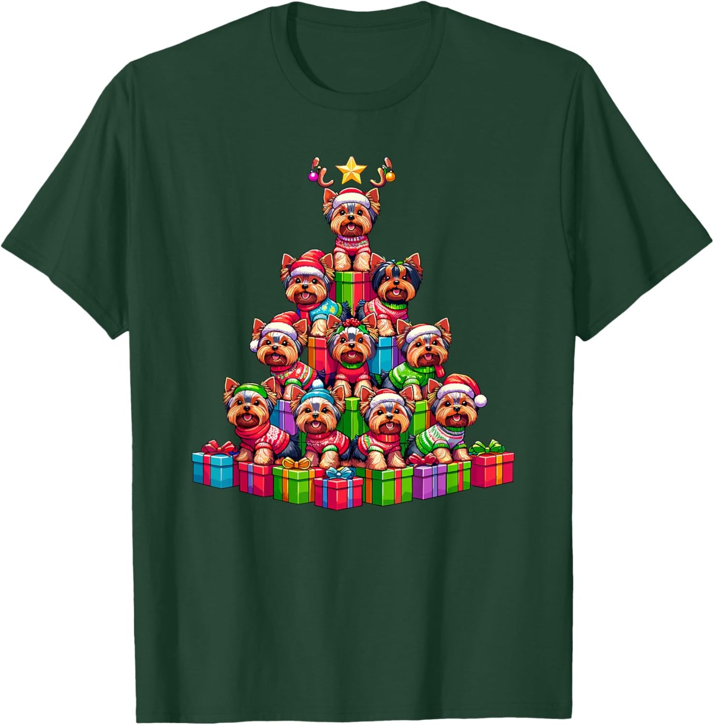 Christmas Tree Yorkshire Terrier Terriers Yorkie T-Shirt - T-Shirt | Forest