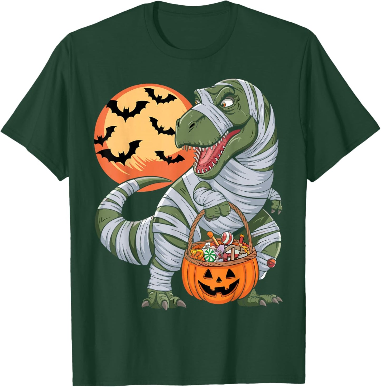 Halloween Boys Dinosaur T rex Mummy Pumpkin T-Shirt - T-Shirt | Forest