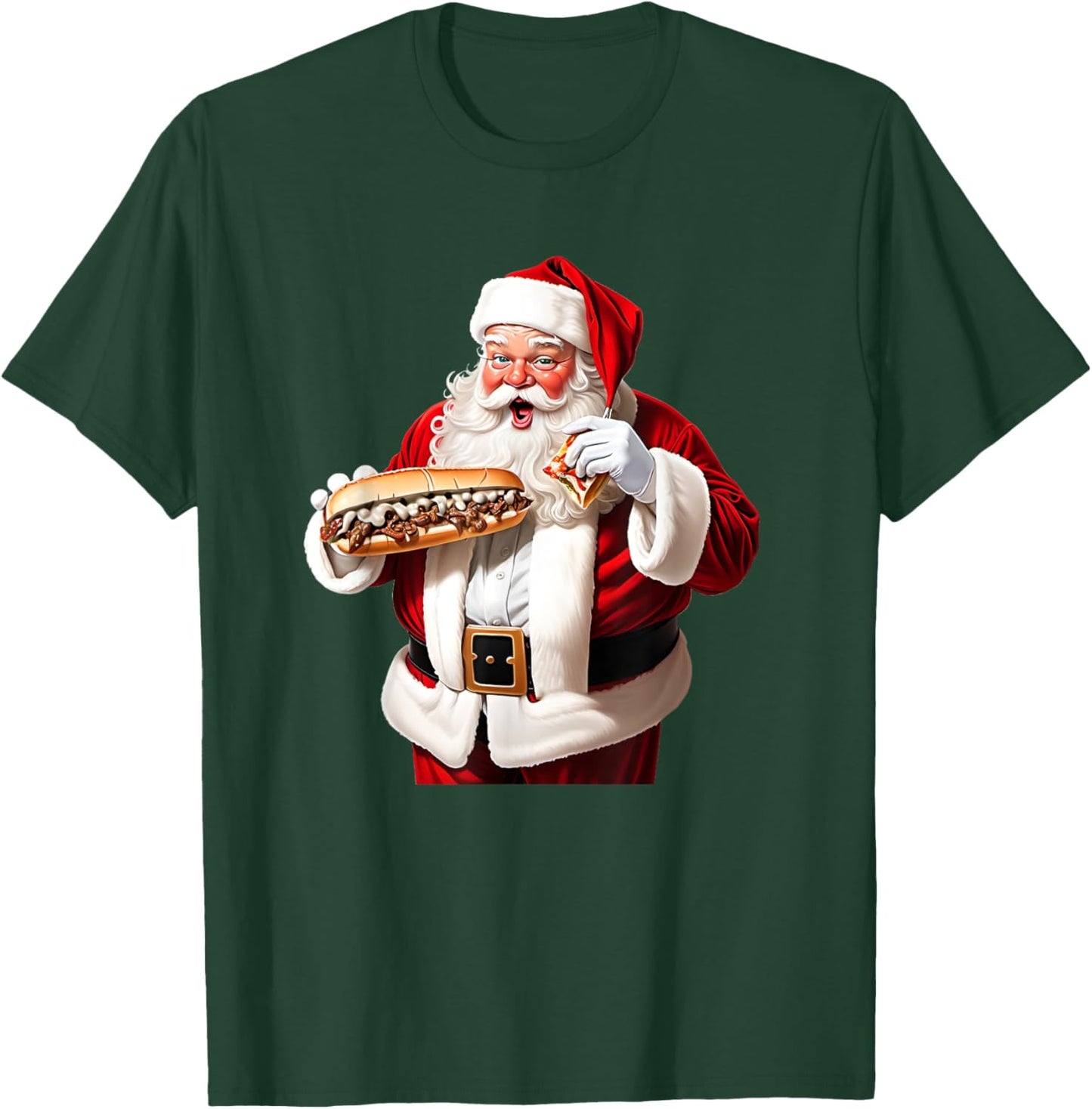 Santa Claus Eating a Philly Cheesesteak on Christmas Eve T-Shirt - T-Shirt | Forest