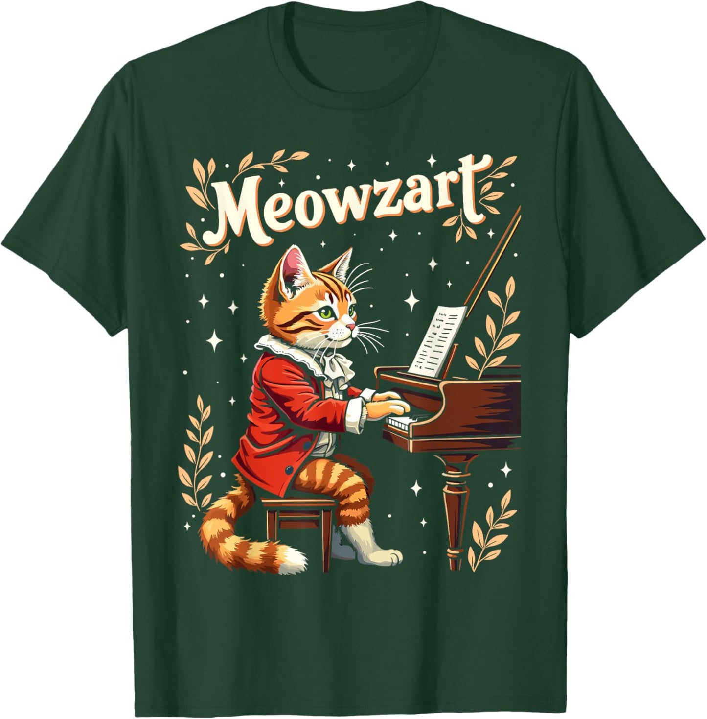 Meowzart Funny Mozart Classical Music Piano Funny Cat Pun Women Kids T-Shirt - T-Shirt | Forest