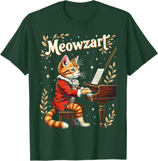 Meowzart Funny Mozart Classical Music Piano Funny Cat Pun Women Kids T-Shirt - T-Shirt | Forest