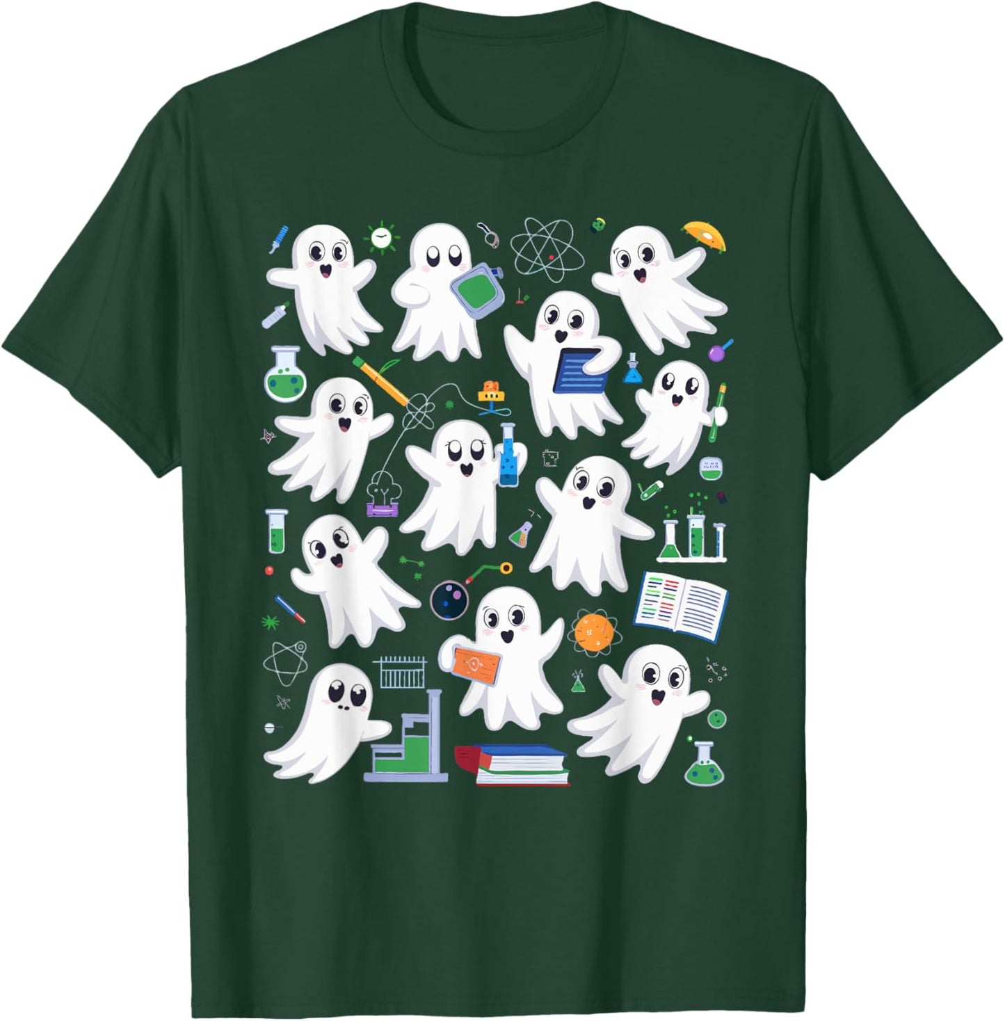 Spooky Ghost Science Teacher Halloween Laboratory Teacher T-Shirt - T-Shirt | Forest