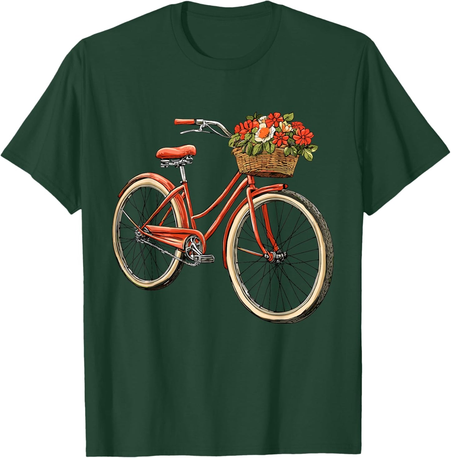 Bicycle with Basket of Flowers, Cyclist T-Shirt - T-Shirt | Forest