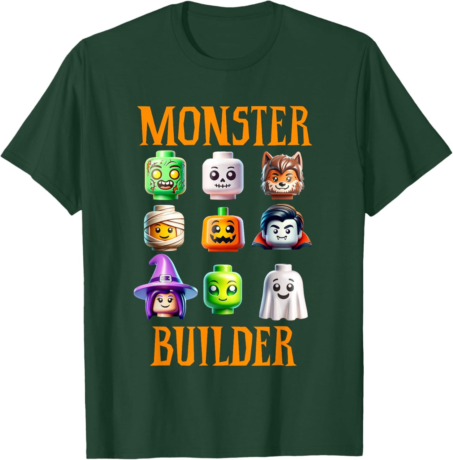 Halloween Buillding Brick Head Monster Builder Boys Kids T-Shirt - T-Shirt | Forest