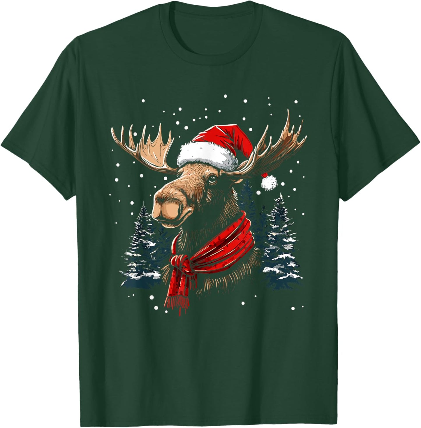 Moose Santa Hat Christmas Pajama Funny Moose Xmas T-Shirt - T-Shirt | Forest