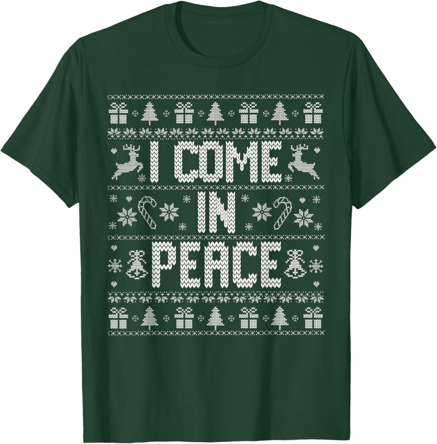 Peace I Come In Peace Merry Christmas Pajamas Couples Ugly T-Shirt - T-Shirt | Forest