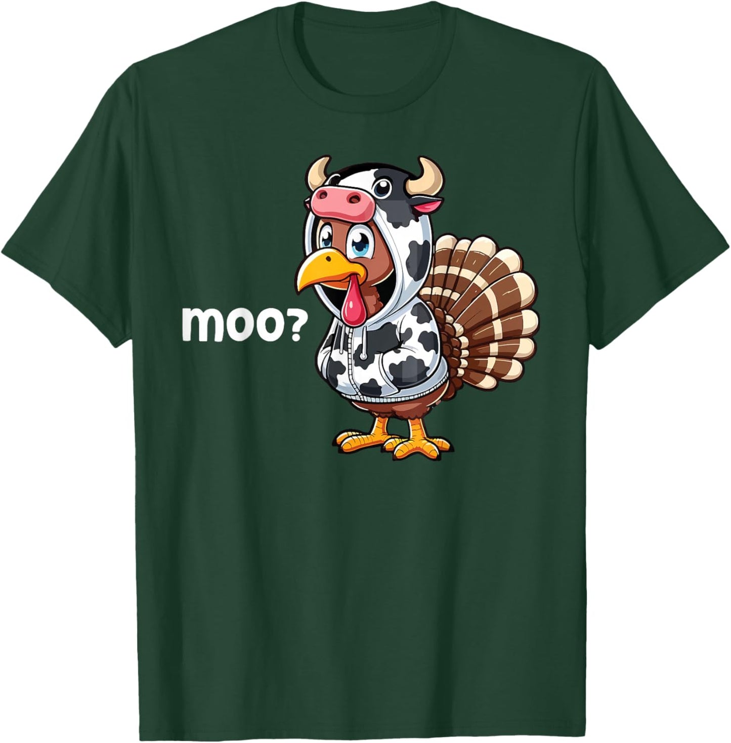 Cute Turkey Moo Cow Funny Turkey Trot Outfit Thanksgiving T-Shirt - T-Shirt | Forest