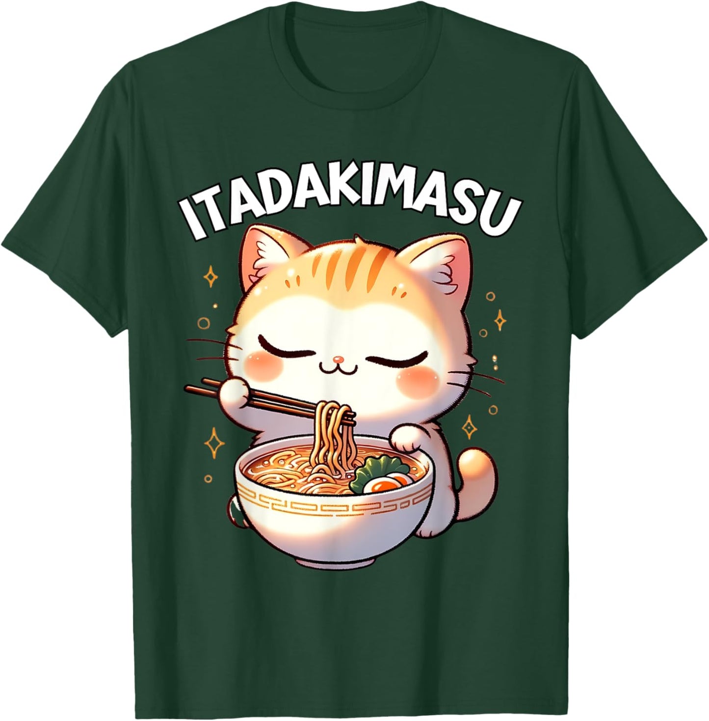 Ramen Cat Kawaii Anime Cat Ramen Lover Itadakimasu T-Shirt - T-Shirt | Forest