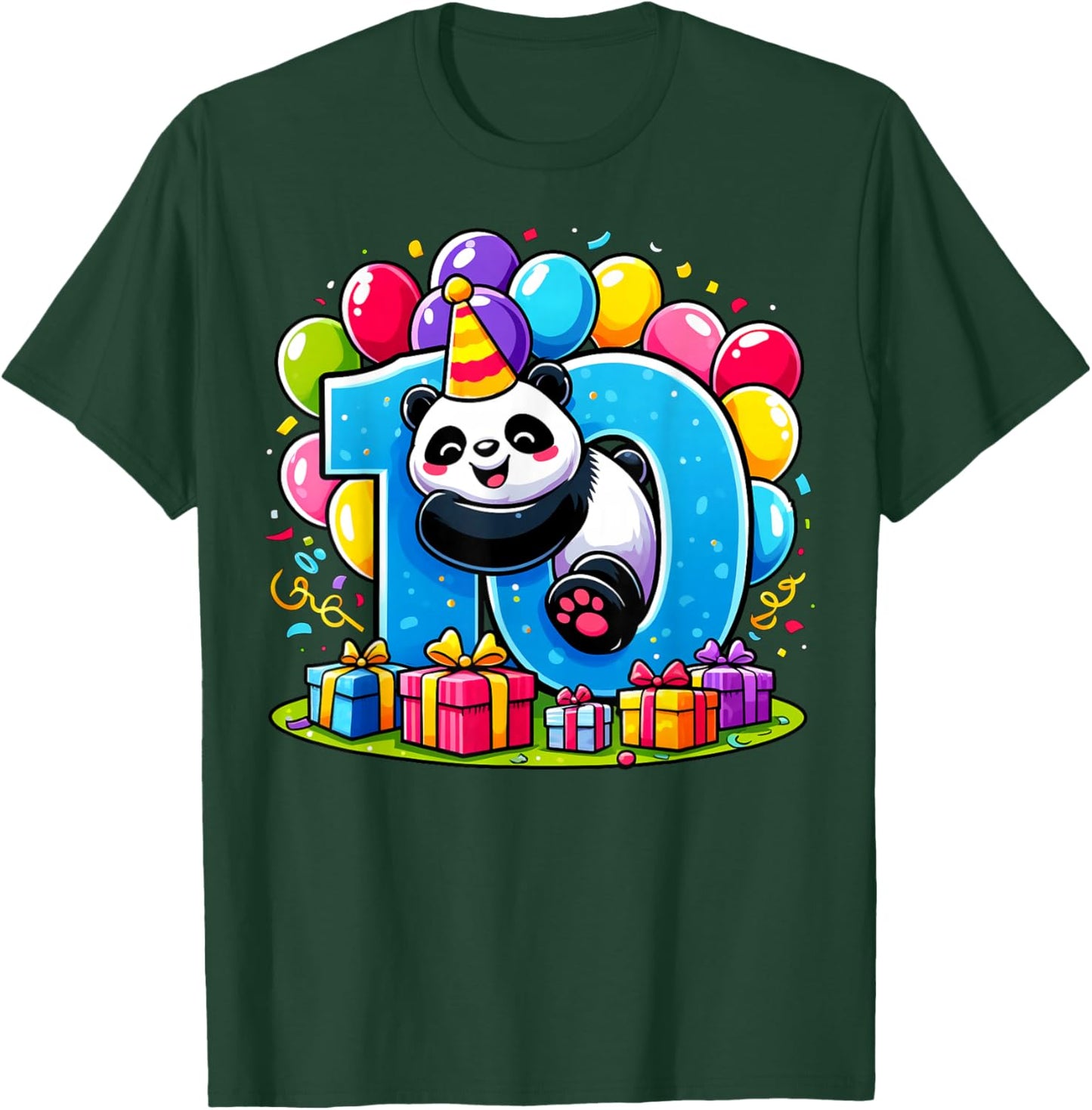 Kids Panda Theme tenth Bday Party 10th Panda Birthday T-Shirt - T-Shirt | Forest