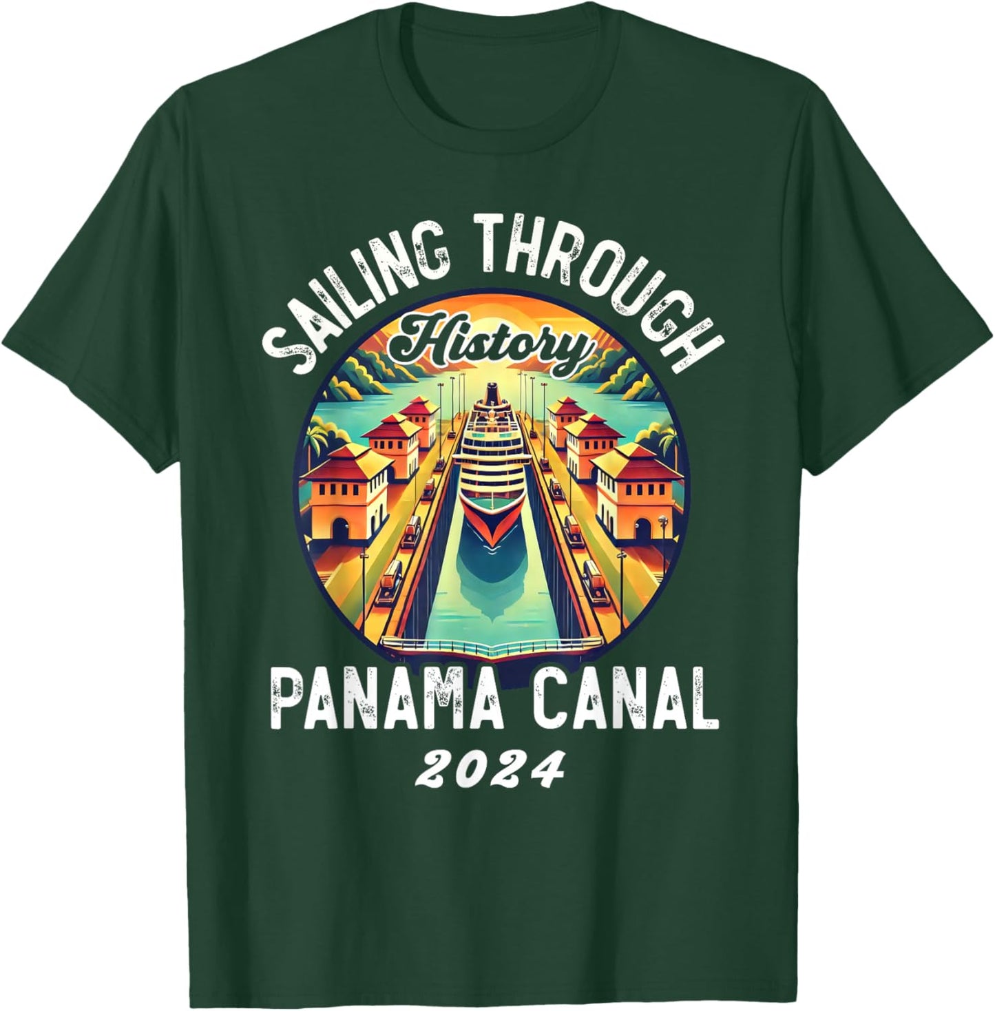 Retro Panama Canal Panama Waterway Sailing Cruising, Vintage T-Shirt - T-Shirt | Forest