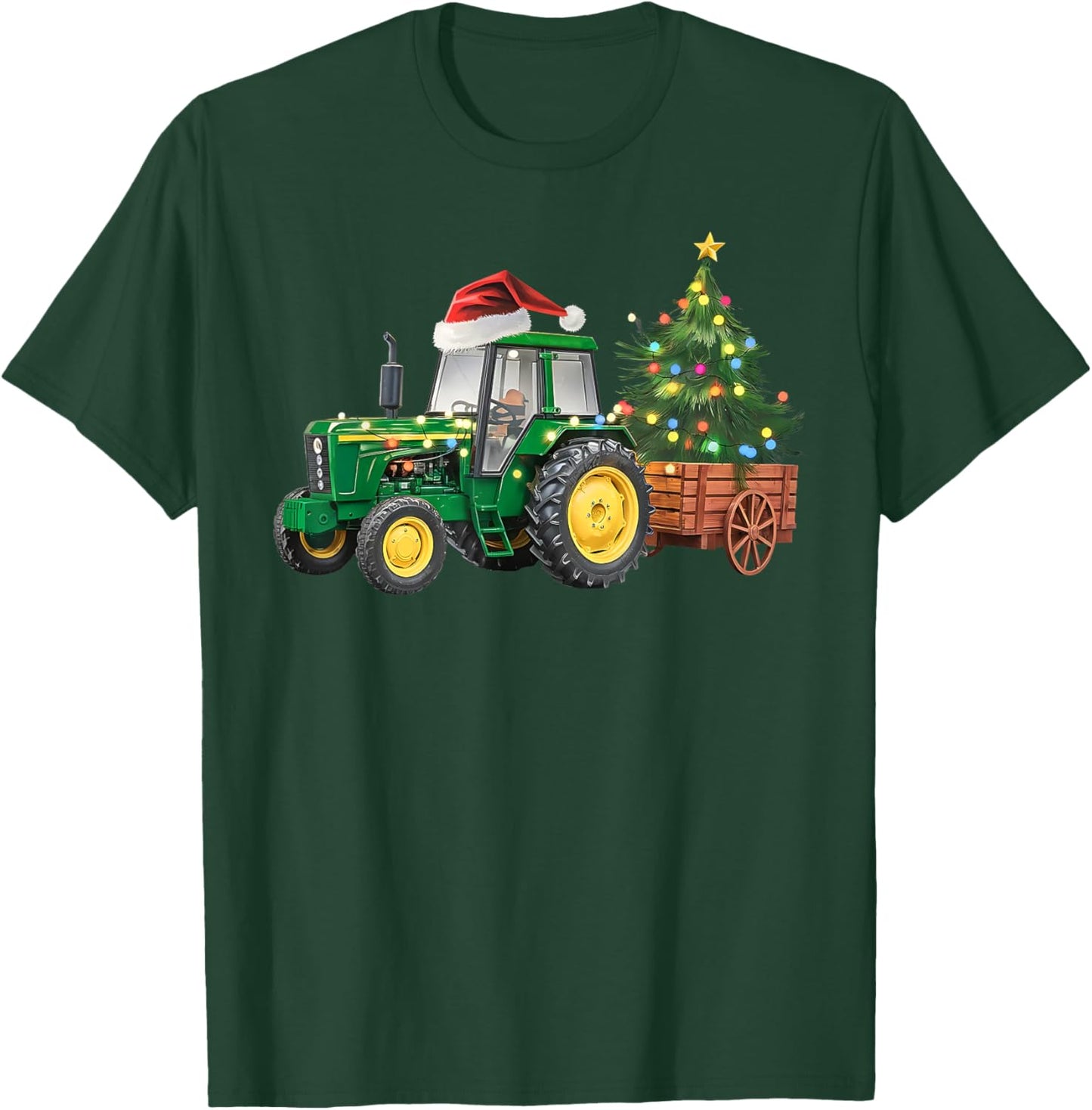 Christmas Farm Tractor Tree Lights Santa Hat Xmas Farmer T-Shirt - T-Shirt | Forest