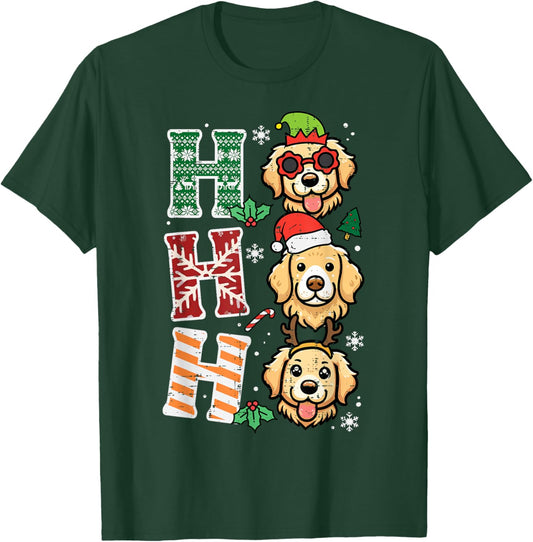 Christmas Dogs Ho Ho Ho Xmas Golden Retriever Kids Men Women T-Shirt - T-Shirt | Forest