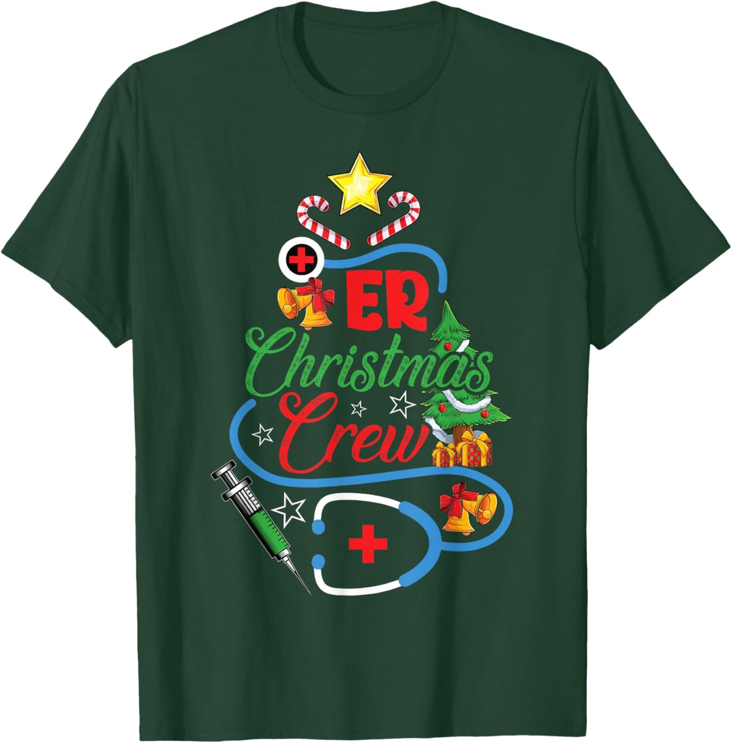 ER Christmas Crew Emergency Room Nurse Xmas Holidays T-Shirt - T-Shirt | Forest