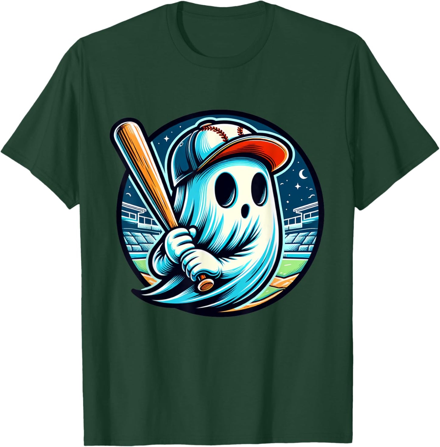 Funny Ghost Playing Baseball Halloween Boo Costume Boys Kids T-Shirt - T-Shirt | Forest