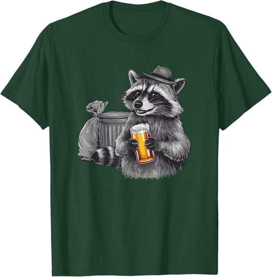 Raccoon Drinking Beer Trash Panda Raccoons T-Shirt - T-Shirt | Forest